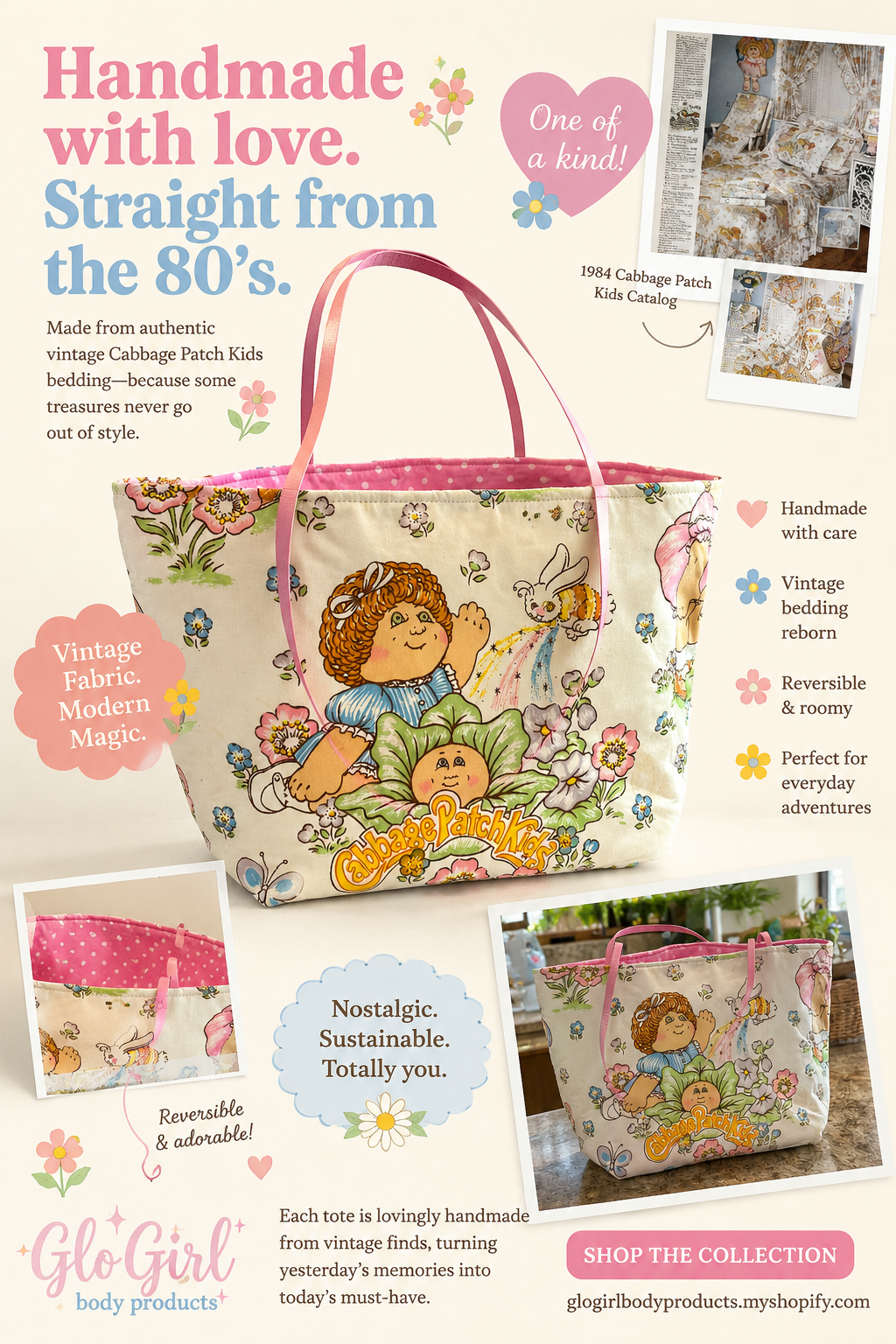 Vintage Cabbage Patch Tote – Handmade Reversible Tote