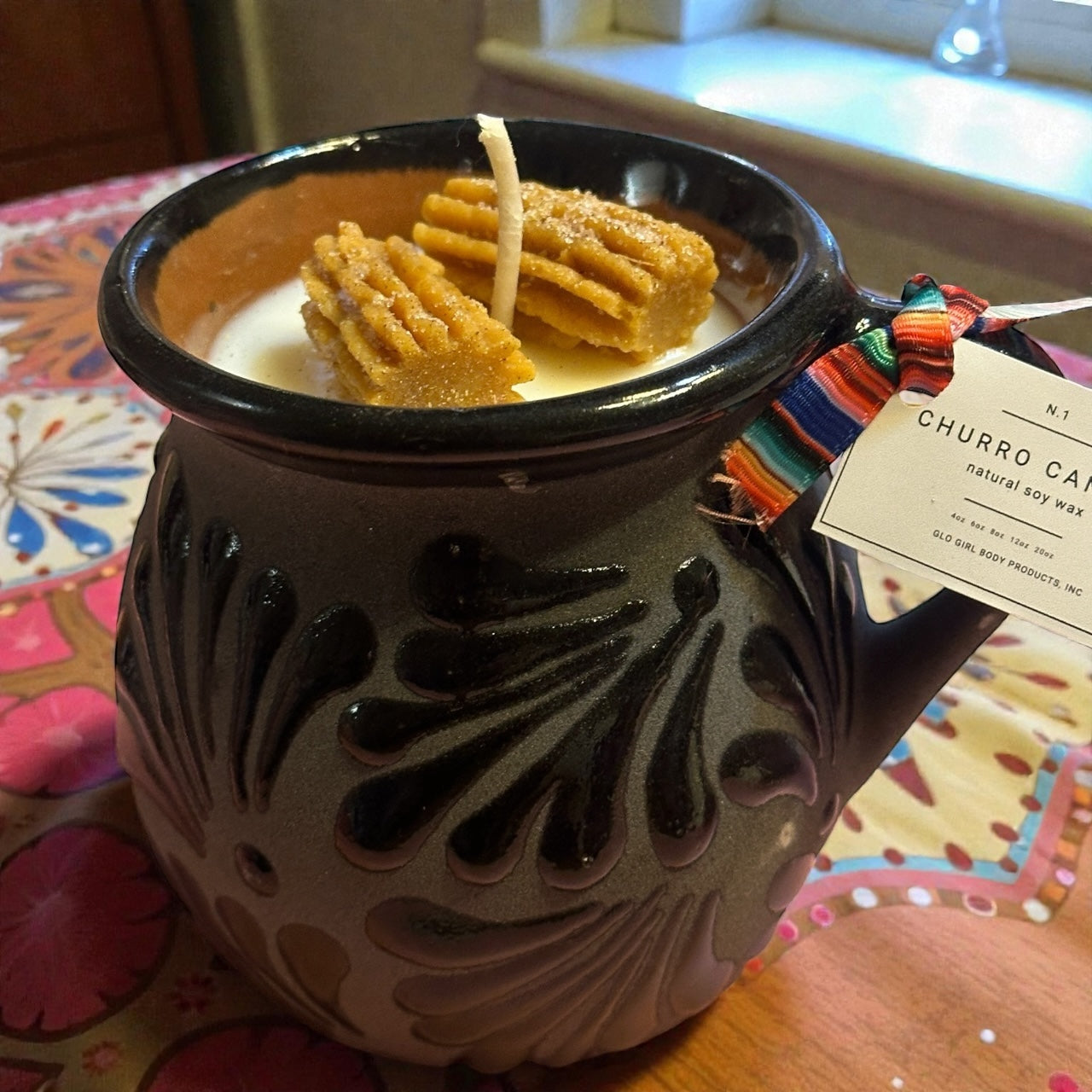 Black on Black - Churro soy candle Talavera mug 16 oz