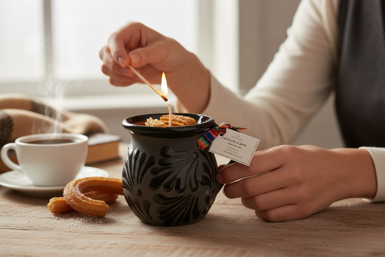 Black on Black -  Churro soy candle Talavera mug 16 oz
