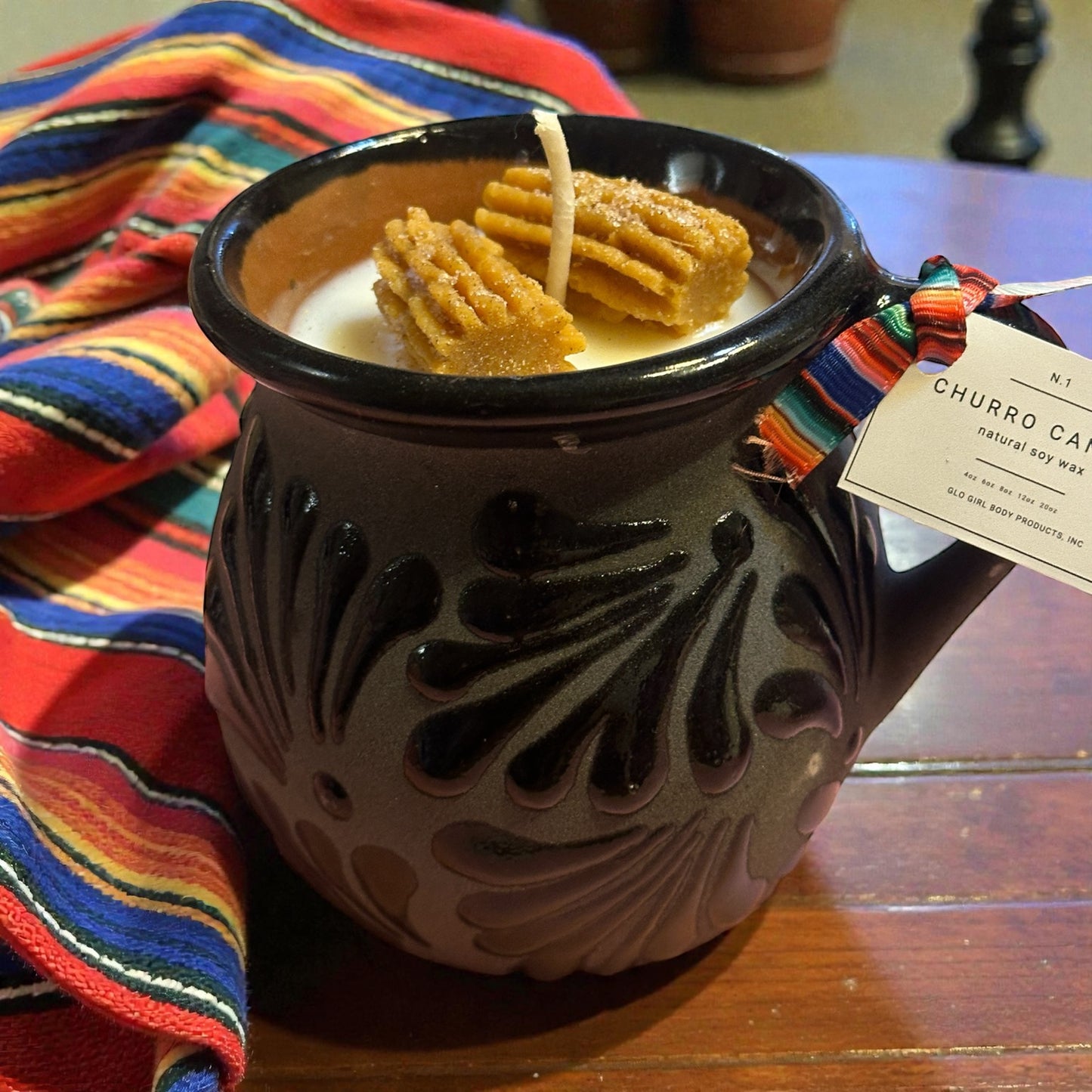 Black on Black -  Churro soy candle Talavera mug 16 oz