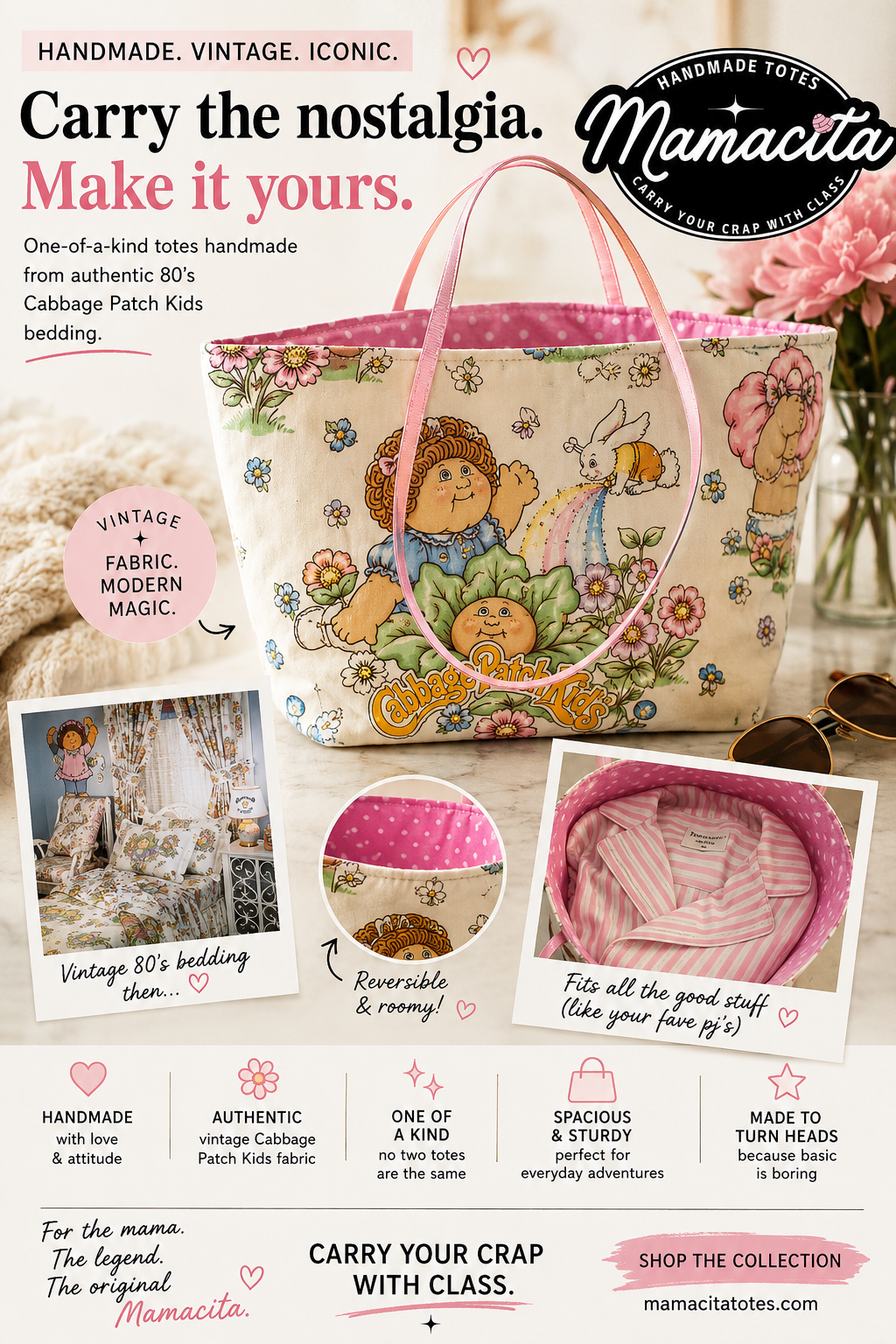 Vintage Cabbage Patch Tote  – Handmade Reversible Tote