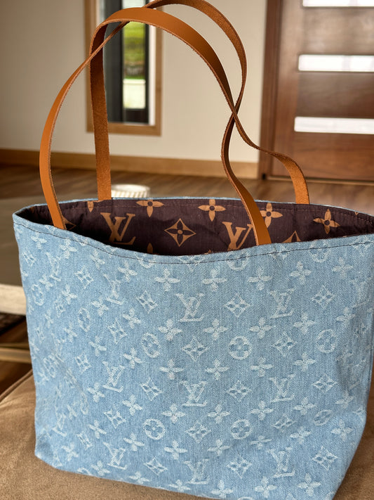 Handmade Reversible Tote – Upcycled LV Denim & Brown LV Cotton